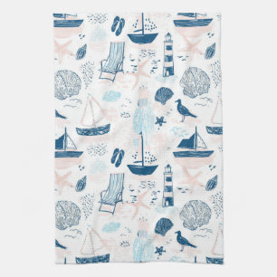 Paño De Cocina Costa Nautica Verano Azul Rosa Costero (1)