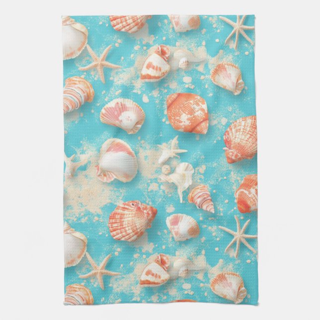 Paño De Cocina Costa Rústica - Aguas marinas, pez estrella, arrec (Vertical)