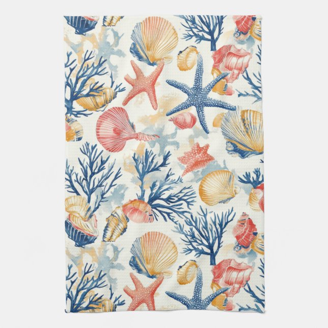 Paño De Cocina Costa Rústica - Aguas marinas, pez estrella, arrec (Vertical)