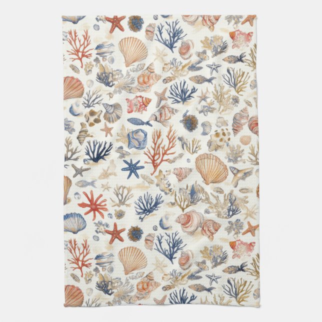 Paño De Cocina Costa Rústica - Aguas marinas, pez estrella, arrec (Vertical)