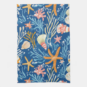 Paño De Cocina Costa Rústica - Aguas marinas, pez estrella, arrec