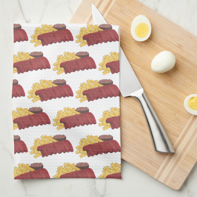 Paño De Cocina Costillas de repuesto BBQ Barbacoa Cocina de costi (Doblado Cuarto)