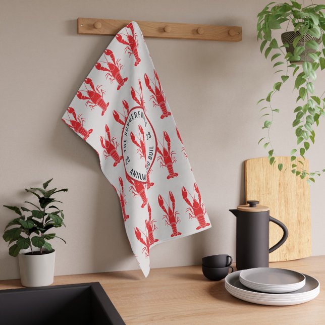 Paño De Cocina Costumbre anual de hervir mariscos en familia dura (Custom Seafood Boil Lobster Pattern Kitchen Towel)