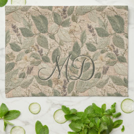 Paño De Cocina Cottagecore Floral Botánico Vintage Verde Salvia