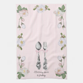 Paño De Cocina Cottagecore Floral Cuchara Tenedor Ticking Rosa