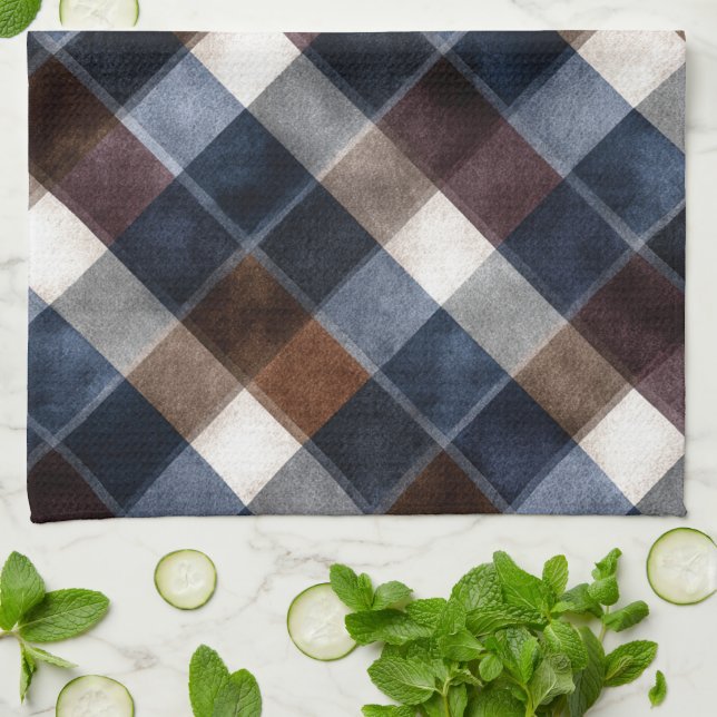 Paño De Cocina Country Blue Red White Grey Squares   (Doblado)