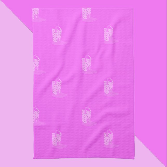 Paño De Cocina Cowboy Boots Stars Pink Pattern (A kitchen towel with a pattern of pink cowboy boots)