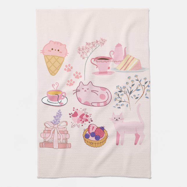 Paño De Cocina Cozor de gatos rosados (Vertical)