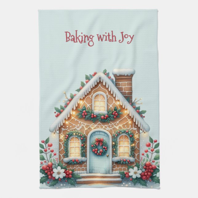 Paño De Cocina Cozy Gingerbread House Holiday Illustration (Vertical)