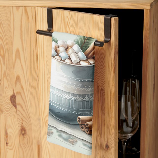 Paño De Cocina Cozy Winter Cocoa Marshmallow Scene (Pliegue de tercios)