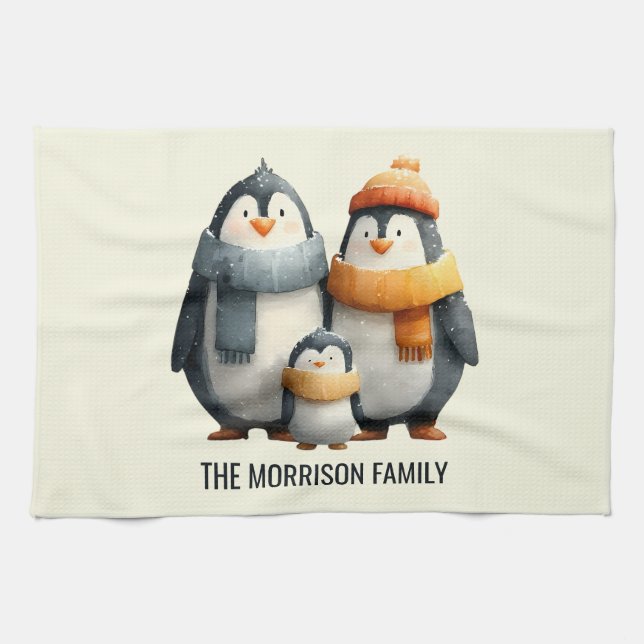 Paño De Cocina Cozy Winter Penguin Family (Horizontal)