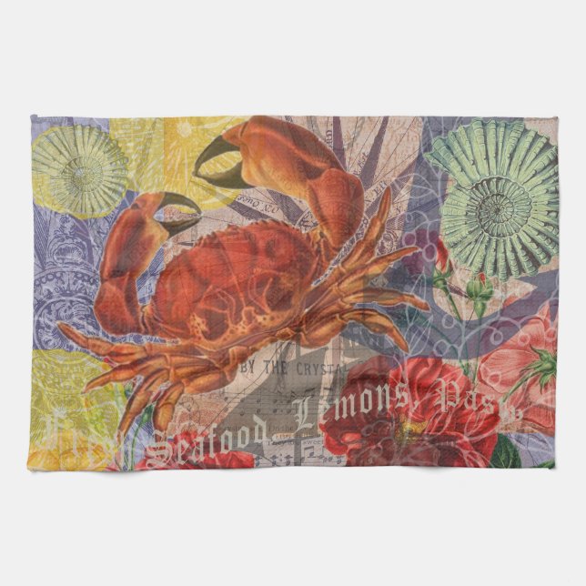 Paño De Cocina Crab Nautical Beach Art (Horizontal)