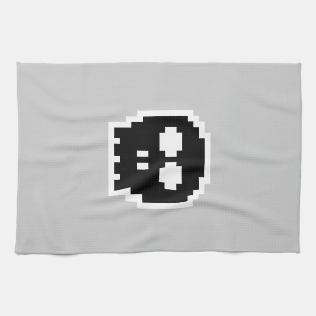Paño De Cocina Cráneo de 8 bits negro retro (Horizontal)