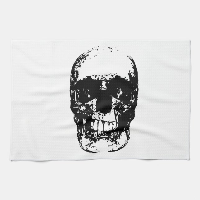 Paño De Cocina Cráneo de arte pop blanco y negro (Horizontal)