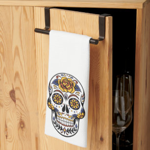 Paño De Cocina Cráneo de azúcar rosa amarillo