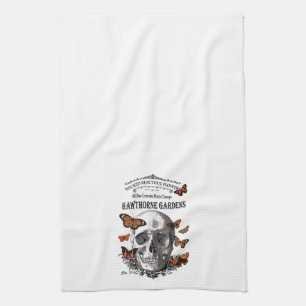 Paño De Cocina cráneo vintage moderno de Halloween y mariposas
