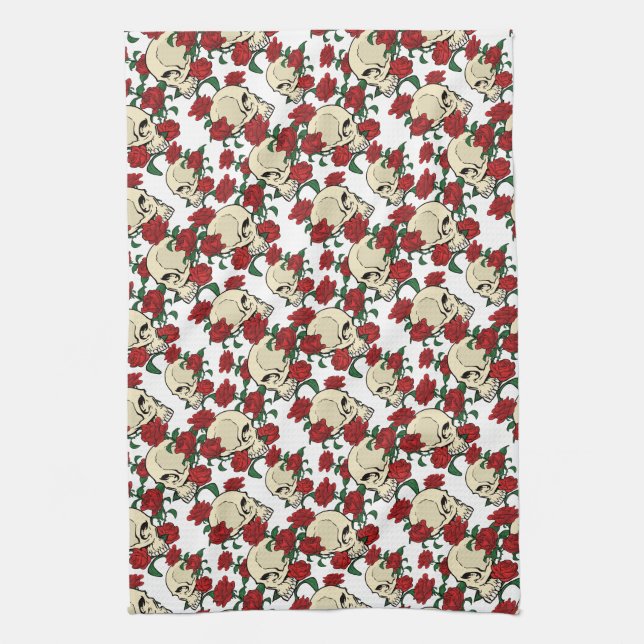 Paño De Cocina Cráneo y rosas (Vertical)