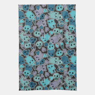 Paño De Cocina Cráneos, y corazones en el fondo negro 2