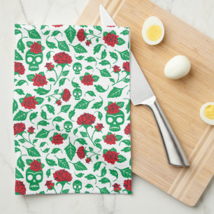 Paño De Cocina Cráneos y rosas de Frida Kahlo el  