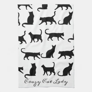 Paño De Cocina Crazy Cat Lady Black Cat Silhouts