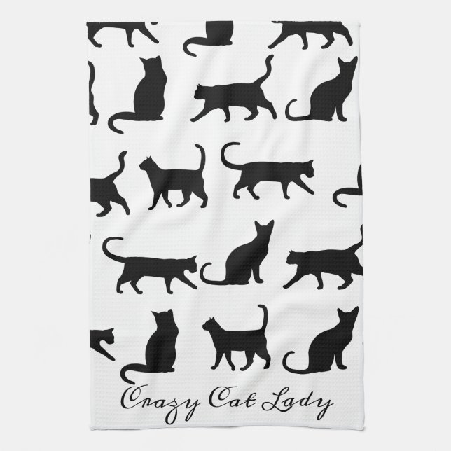 Paño De Cocina Crazy Cat Lady Black Cat Silhouts (Vertical)