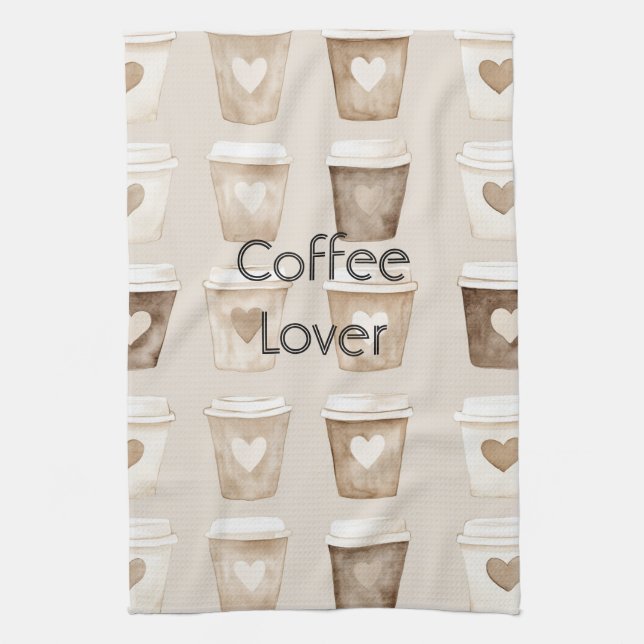 Paño De Cocina Cream Coffee Heart Cups (Vertical)