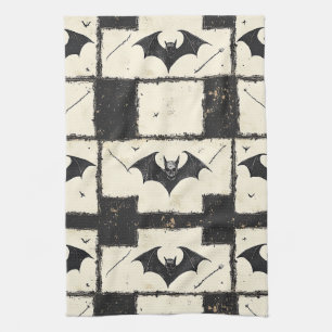Paño De Cocina Cream Denim Grunge Patchwork with Bats (3)