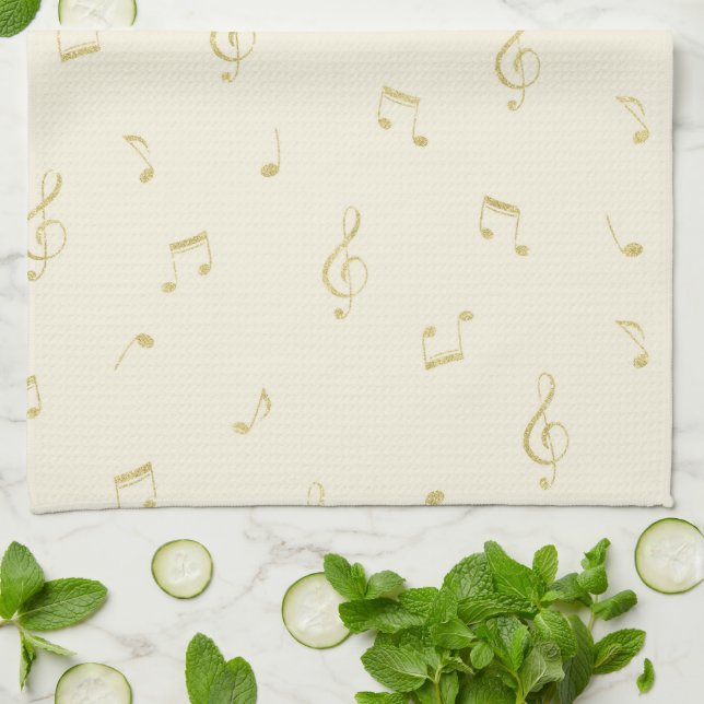 Paño De Cocina Cream Gold Music Notes   (Doblado)