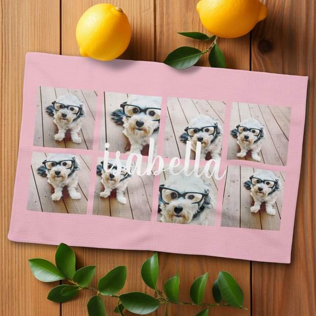 Paño De Cocina Crear su propio Collage de fotos 8 Nombre personal (Personalized kitchen towel with photo collage)