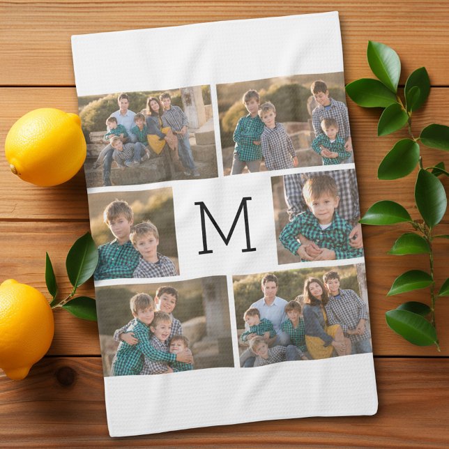 Paño De Cocina Crear su propio Collage de fotos de 6 - Blanco mon (Add 6 photos - personalized kitchen towel)