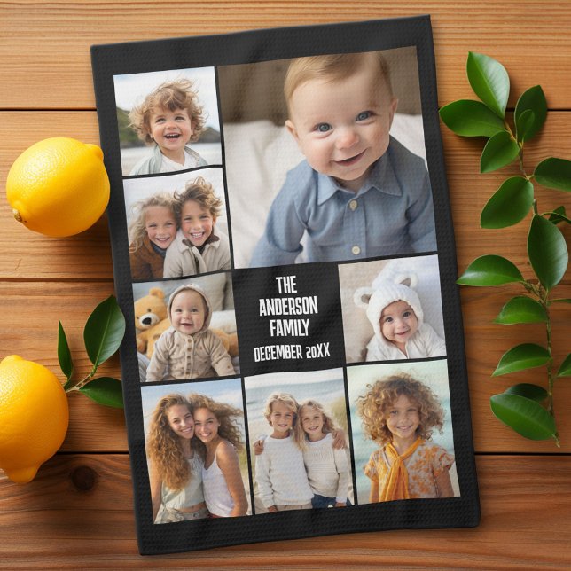 Paño De Cocina Crear un Collage de fotos Personalizado con 8 foto (Custom Kitchen Towel with Photo Collage)