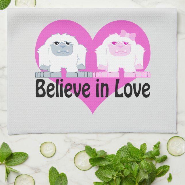 Paño De Cocina ¡Creed en el amor! Cute Yetis (Doblado)
