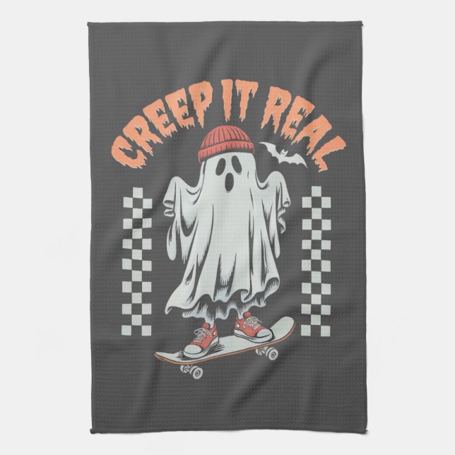 Paño De Cocina Creep It Real Retro Halloween Fantasma (Vertical)