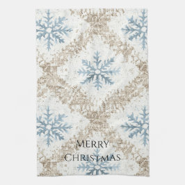 Paño De Cocina Crema azul Navidades Copos de nieve