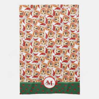 Paño De Cocina Crema inglesa Monograma dorado Perro Navidad