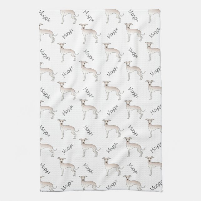 Paño De Cocina Crema Italiana Greyhound Cute Dote Pattern Con Nom (Vertical)