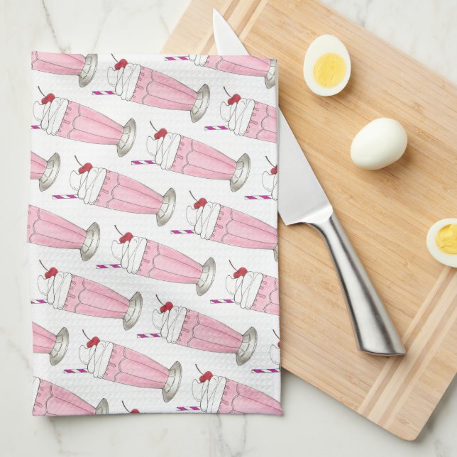 Paño De Cocina Crema rosa de fresa helado sacudir batido de leche (Doblado Cuarto)