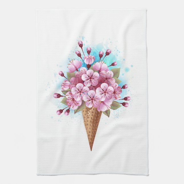 Paño De Cocina Crema rosa de hielo Sakura Waffle Cone (Vertical)