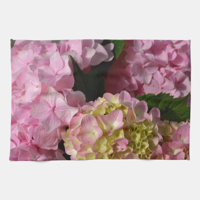 Paño De Cocina Crema rosa Hydrangeas amarillo rosa verde floral (Horizontal)