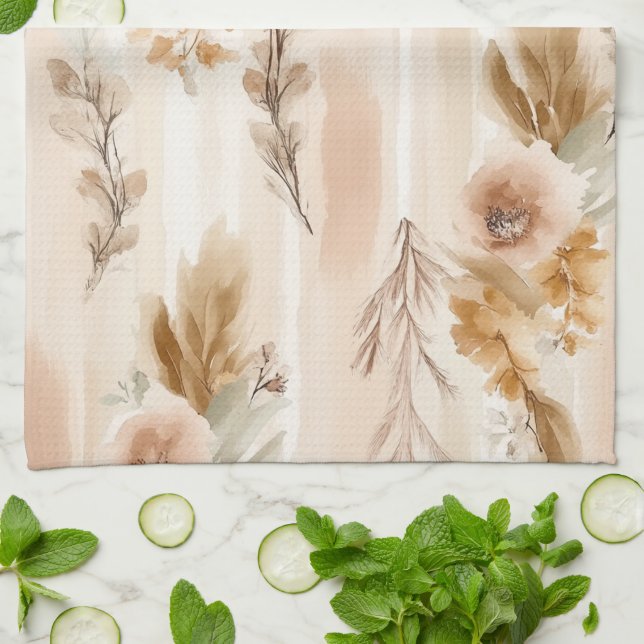Paño De Cocina Crema Rústica Floral Boho (Doblado)