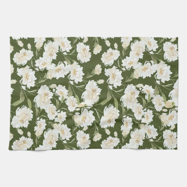 Paño De Cocina Crema y floral oliva (Horizontal)