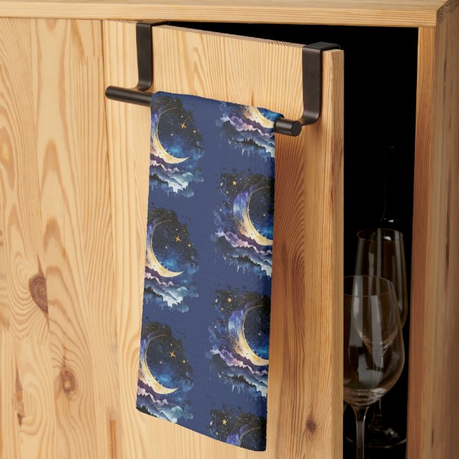 Paño De Cocina Crescent Moon Stars Celestial Blue Halloween (Pliegue de tercios)