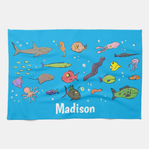 Paño De Cocina Criaturas marinas divertidas patrón de ilustracion
