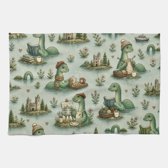 Paño De Cocina Criptídeos Acogedores Nessie Monstruo del Lago Nes (Horizontal)
