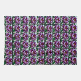 Paño De Cocina Cristal de Flor de Peonía Púrpura