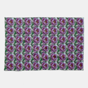 Paño De Cocina Cristal de Flor de Peonía Púrpura