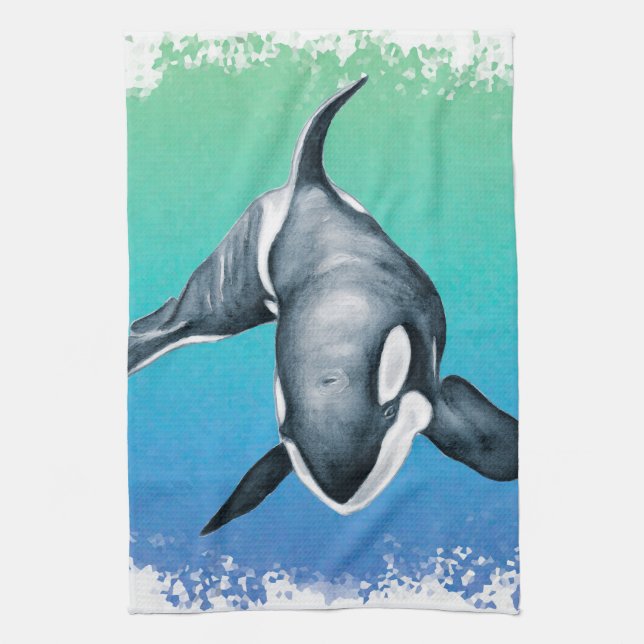 Paño De Cocina Cristal Verde azulado de ballena orca (Vertical)