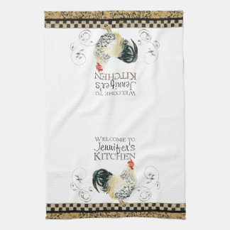 Paño De Cocina Crowing Rooster Black & Tan Check Swirl Kitchen