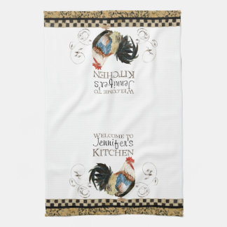 Paño De Cocina Crowing Rooster Black & Tan Check Swirl Kitchen