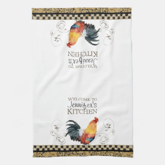 Paño De Cocina Crowing Rooster Black & Tan Check Swirl Kitchen
